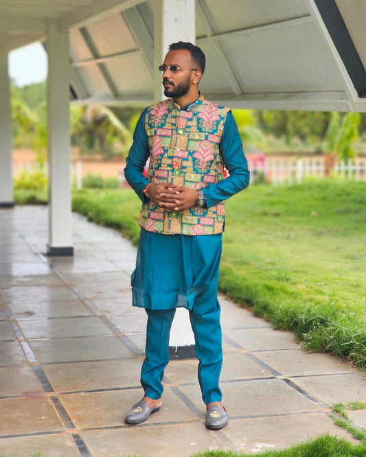 Vibrant Nehru Jacket Set - Traditional Ethnic Wear