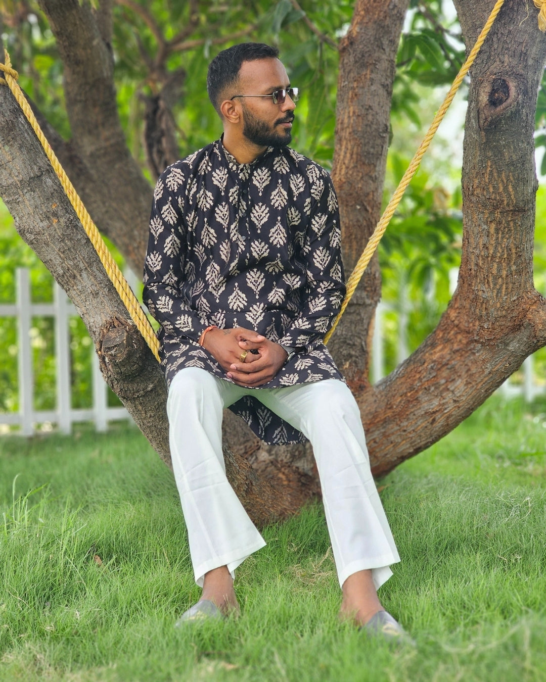 Midnight Botanical Printed Kurta