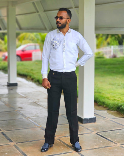 Jethalal Style Embroidered White Shirt
