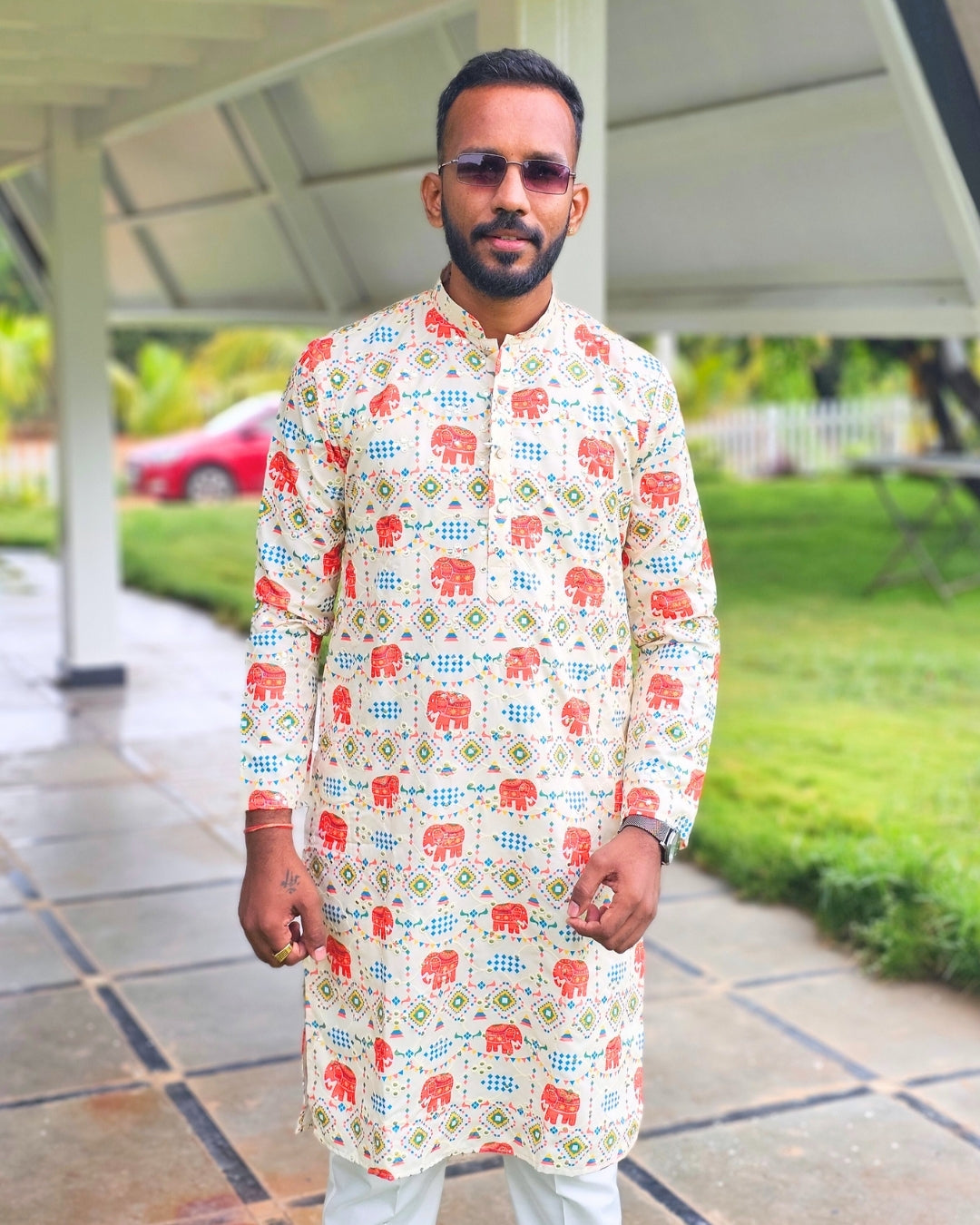 Festive Mirror Work Elephant Printed Kurta