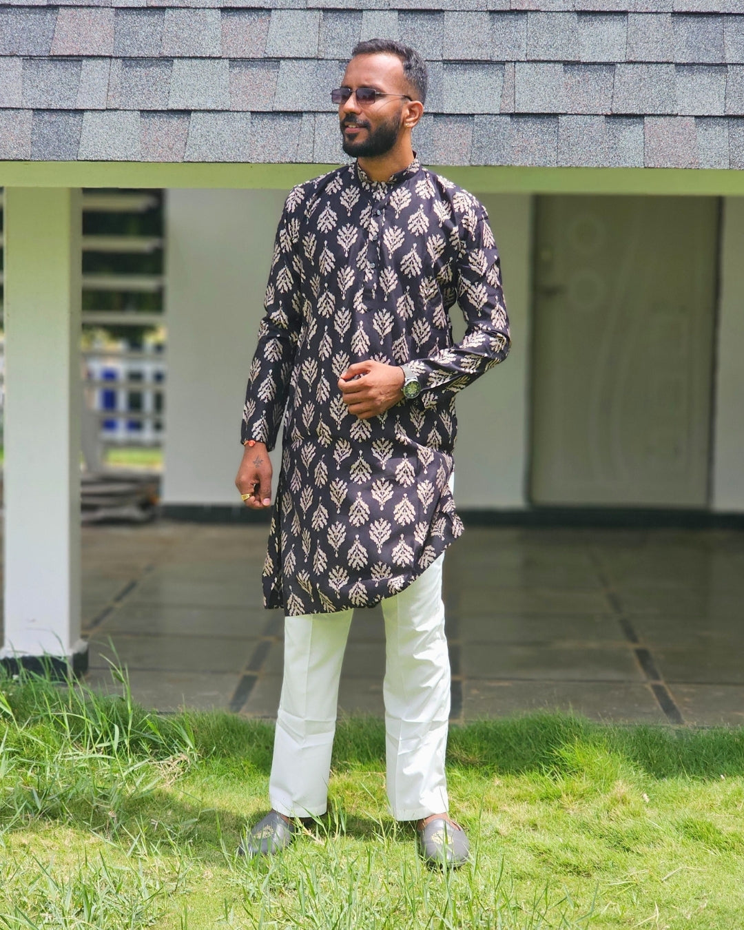 Midnight Botanical Printed Kurta